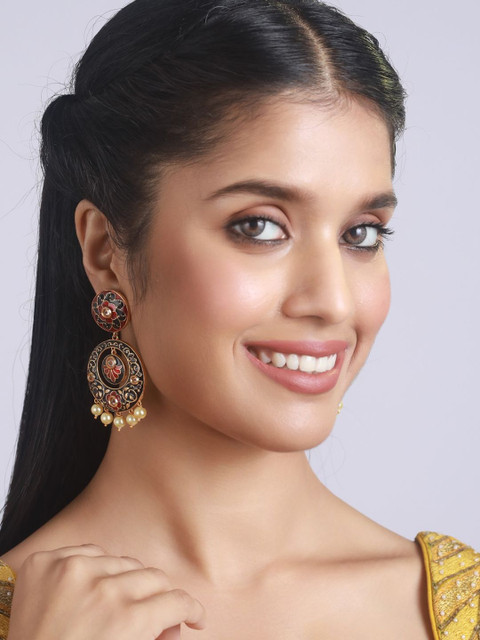 Anouk Gold-Plated Alloy Artificial Stones and Beads Chandbalis - Image 4