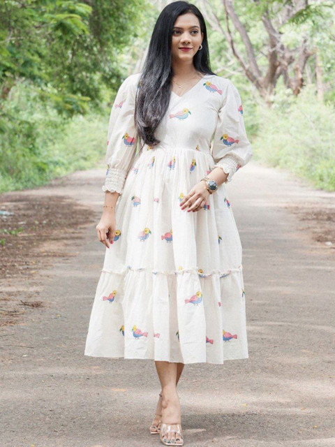 CORSICA Women White Solid Polyester Fit and Flare Dresses - Image 2