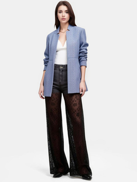 all about you Self Design Notched Lapel Front Open Causal Blazers