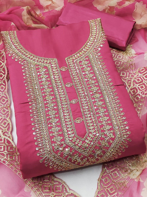 KALINI Women Roman Silk Codding Work Unstitched Dress Material