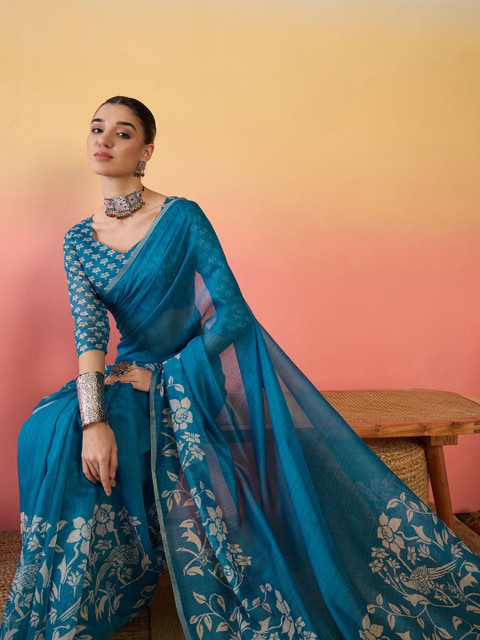 Sangria Ethnic Motifs Printed Saree with Unstitched Blouse - Image 4