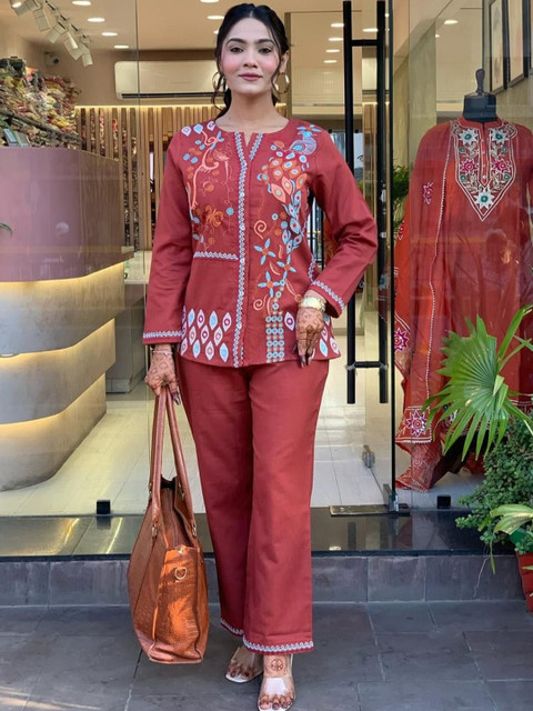 Toflei Embroidered Notch Neck Top with Trousers