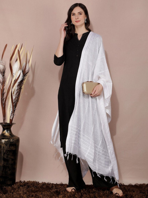 A R SILK DUPATTA HUB Striped Cotton Dupatta With Sequinned