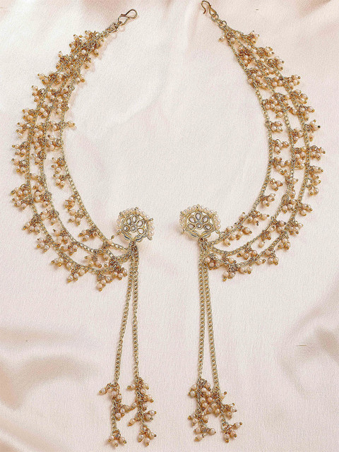 KARATCART Gold-Plated Contemporary Pearl and Kundan Studded Kaanchain Drop Earrings