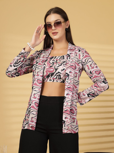 BEING NAUGHTY Printed Pure Cotton Crop Top With Blazer