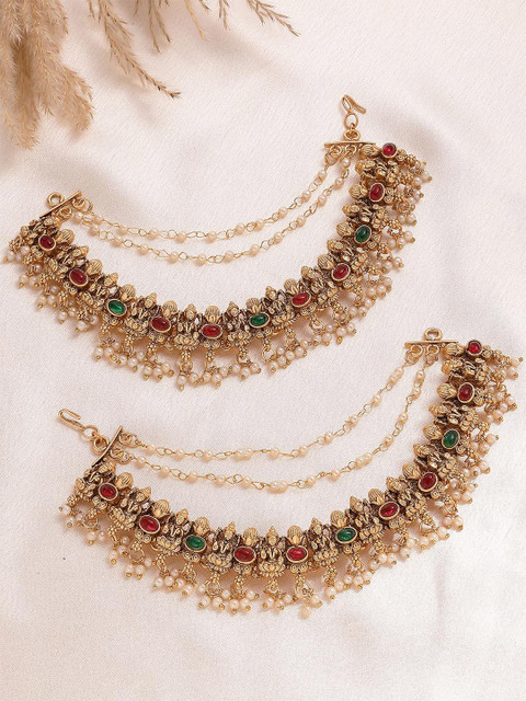 KARATCART Gold-Plated Stones Laxmi Mata Kaanchain Contemporary Drop Earrings