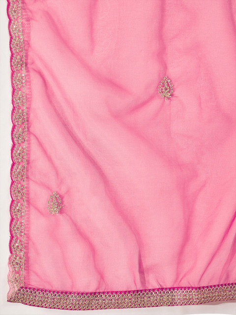 Sangria Bandhani Printed V-Neck Zari Straight Kurta With Trousers & Dupatta - Image 4