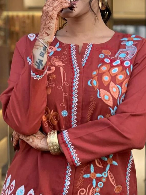 Toflei Embroidered Notch Neck Top with Trousers - Image 2