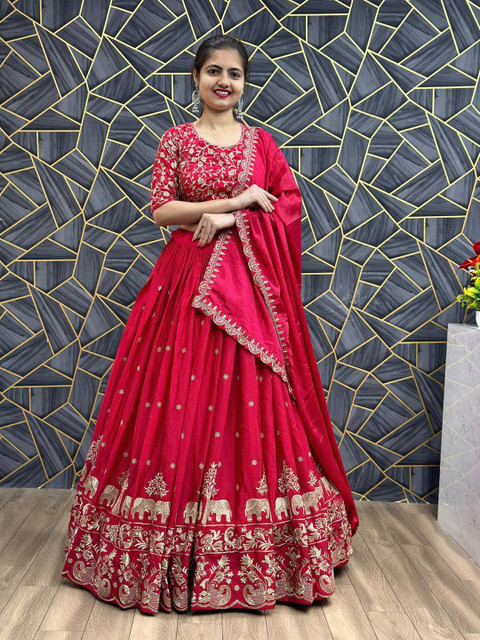 Fashorama Embroidered Semi-Stitched Lehenga & Unstitched Blouse with Dupatta