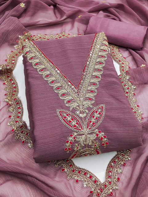 Lavender Soft Silk Sequence Embroidery Work Unstitched Dress Material