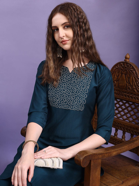 KALINI Women Teal Kurta Sets - Image 2