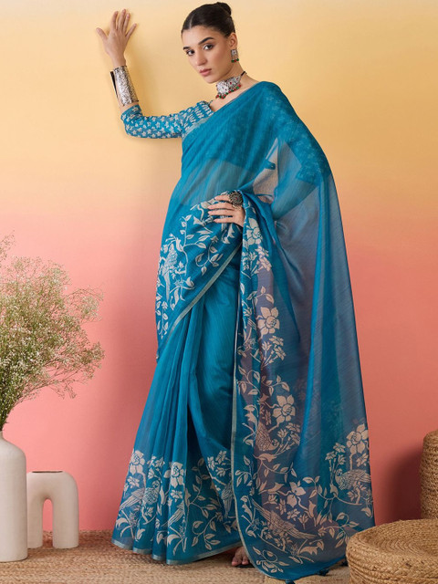 Sangria Ethnic Motifs Printed Saree with Unstitched Blouse - Image 5