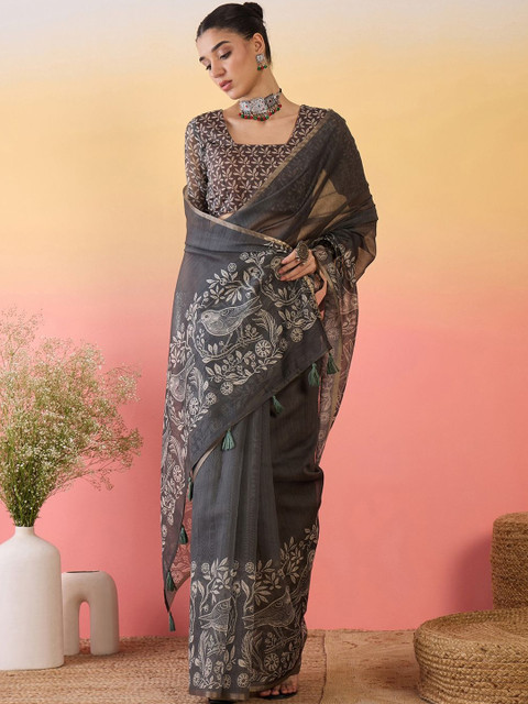 Sangria Ethnic Motifs Printed Saree with Unstitched Blouse