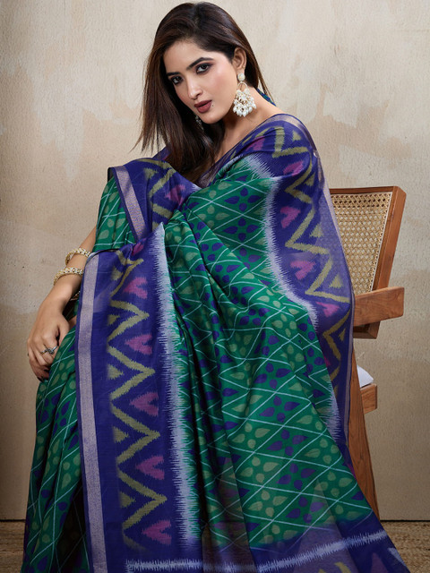 V3 FASHION STUDIO Floral Zari Chanderi Saree