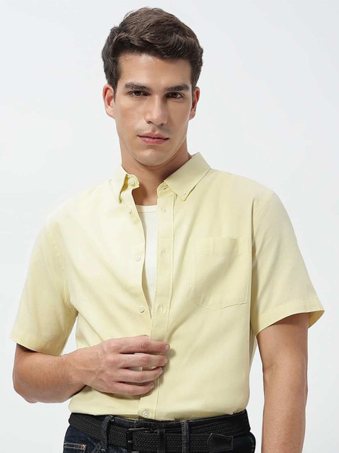 Marks & Spencer Men Solid Button-Down Collar Pure Cotton Casual Shirt