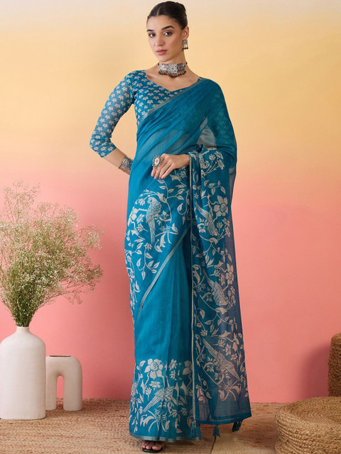Sangria Ethnic Motifs Printed Saree with Unstitched Blouse