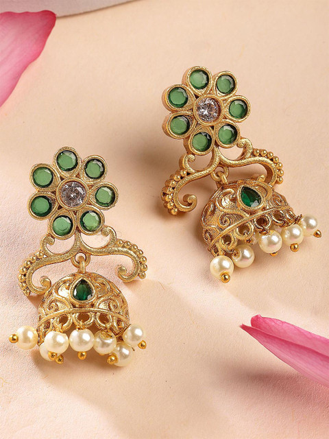 KARATCART Gold-Plated Artificial Stones Dome Shaped Jhumkas Earrings