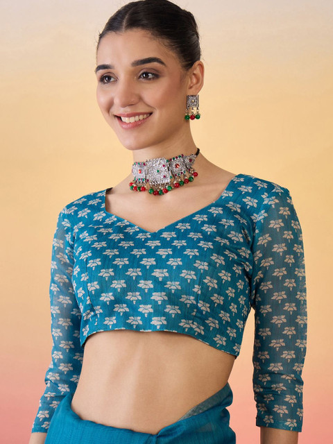 Sangria Ethnic Motifs Printed Saree with Unstitched Blouse - Image 7