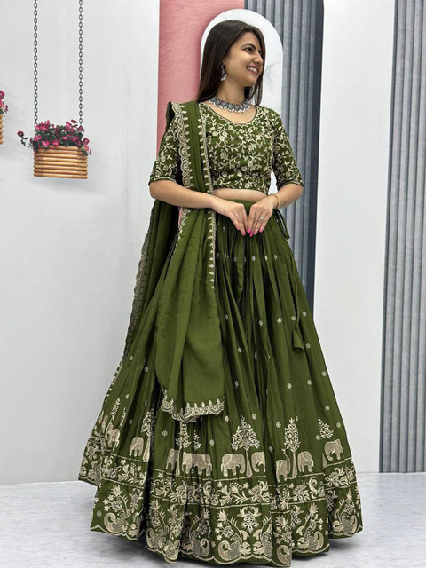 Fashorama Embroidered Semi-Stitched Lehenga & Unstitched Blouse With Dupatta