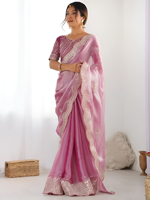 JAINICA Organza Embellished Sequinned Heavy Work Saree
