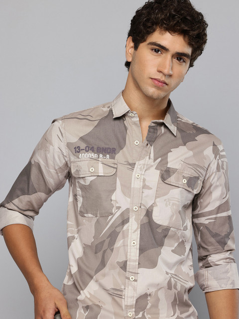 Mufti Camouflage Printed Slim Fit Casual Shirt
