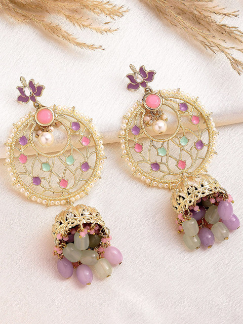 KARATCART Gold-Plated Enamel Kundan Dome Shaped Jhumkas Earrings