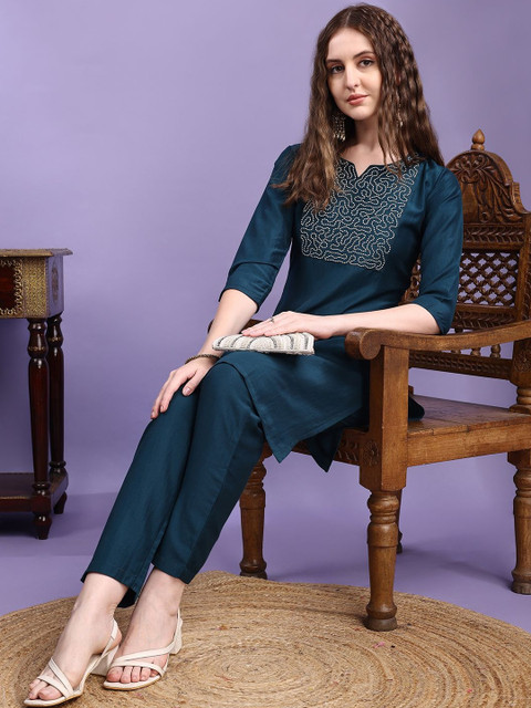 KALINI Women Teal Kurta Sets