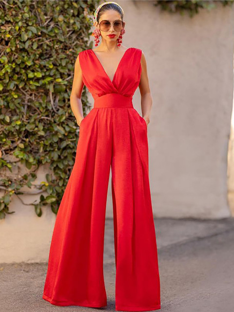 StyleCast Women V Neck Wide-Leg Jumpsuit