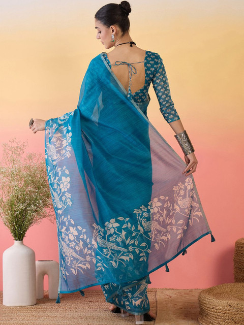 Sangria Ethnic Motifs Printed Saree with Unstitched Blouse - Image 2