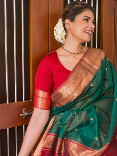 BlueRang Woven Design Woven Design Zari Jacquard Silk Banarasi Saree