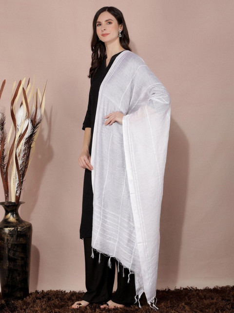 A R SILK DUPATTA HUB Striped Cotton Dupatta With Sequinned - Image 3