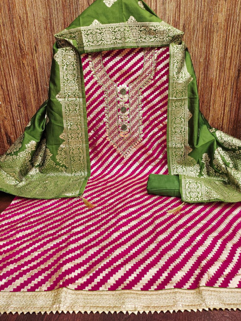 Magenta Banarasi Jacquard With Gota Patti Work Unstitched Dress Material