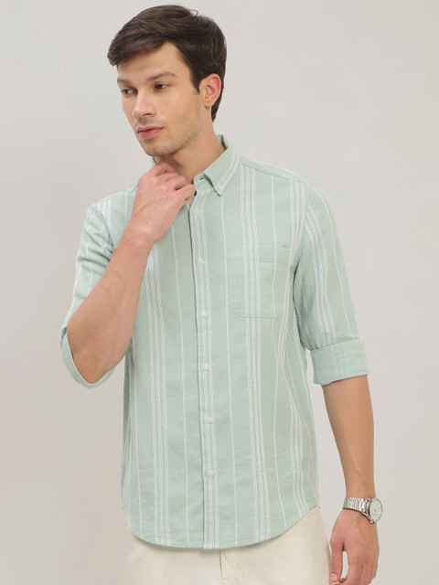 British Club Men Smart Fit Vertical Striped Button-Down Collar Cotton Casual Shirt