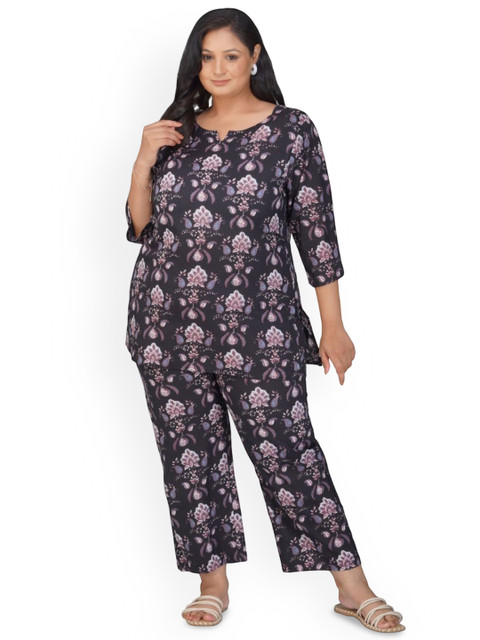 30 Looks Plus Size Printed Pure Cotton Tunic With Trousers Co-Ords
