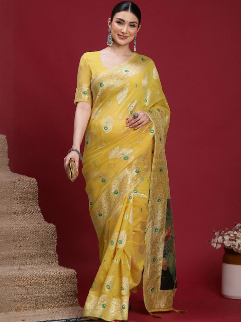 Sangria Woven Design Zari Banarasi Fastive Saree with matching blouse