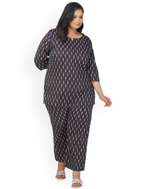 30 Looks Printed Cotton Plus Size Top with Trousers Co-Ords