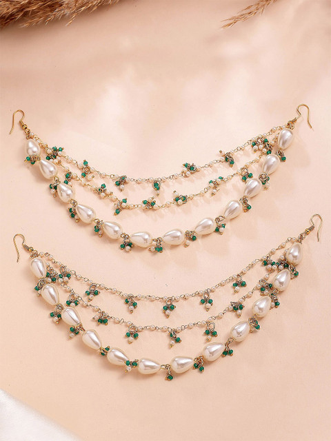 KARATCART Gold-Plated Contemporary Crystal Pearl Studded Kaanchain Drop Earrings