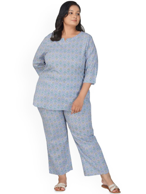 30 Looks Women Printed Plus Size Pure Cotton Tunic & Trousers Co-ords