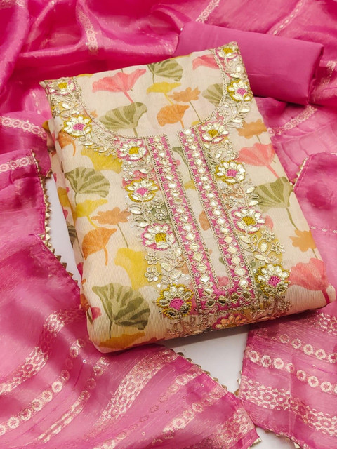 Pink Soft Silk Sequence Embroidery Work Unstitched Dress Material