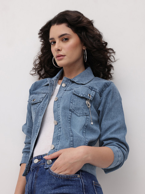 The Roadster Life Co. Spread Collar Crop Denim Jacket