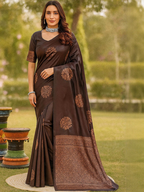 Moda Rapido Coffee Brown Silk Cotton Woven Design Sarees