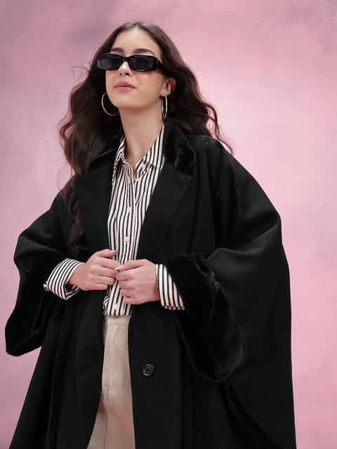 DressBerry Notched Lapel Collar Single-Breasted Regular Fit Parka with Belt