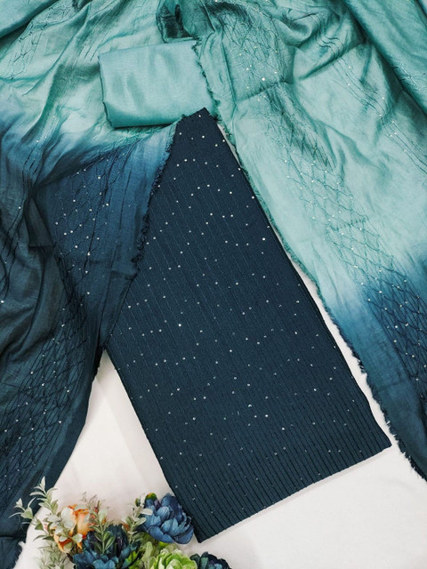 LeeliPeeri Designer Embellished Sequinned Chanderi Unstitched Dress Material