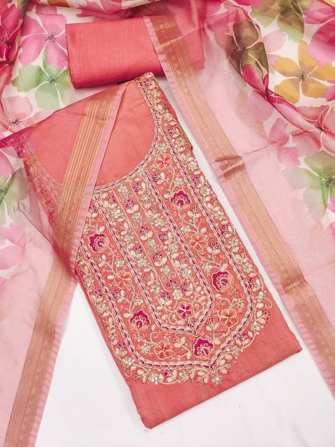 LeeliPeeri Designer Floral Embroidered Zari Unstitched Dress Material