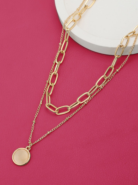 Rose Gold Plated Cats Eye Pendant Layered Necklace