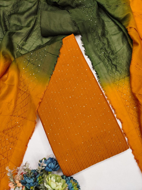 LeeliPeeri Designer Embroidered Sequinned Chanderi Cotton Unstitched Dress Material