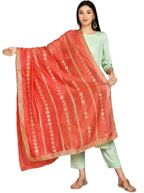 Way2Like Floral Embroidered Gotta Patti Silk Dupatta