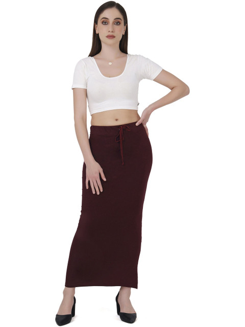 FEMULA Women Dark Wine Solid Cotton Shapewear Petticoat for Saree