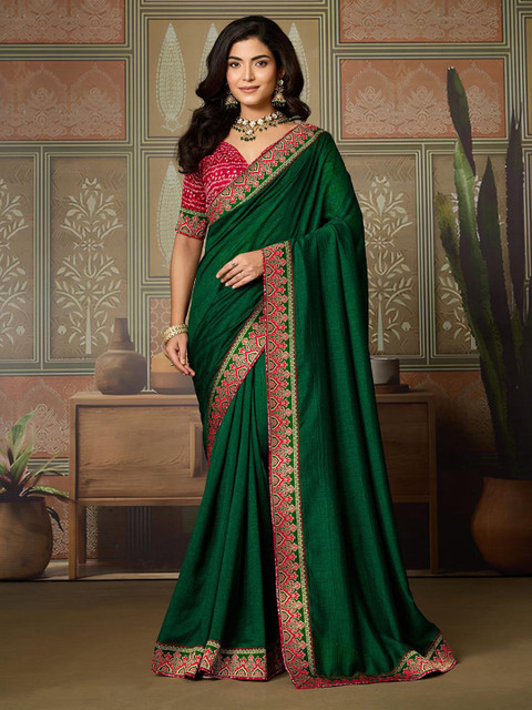 Mitera Woven Design Border Saree With Blouse Piece