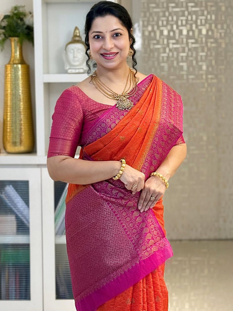 CaniBani Women Orange Sarees